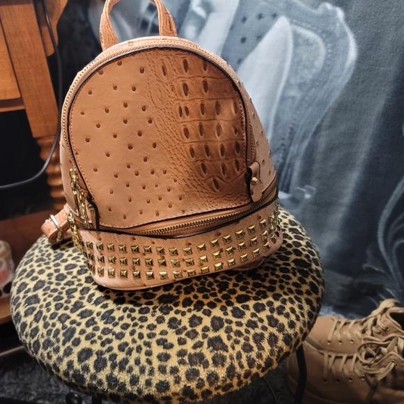 Mini Studded Taupe fashion backpack - Picture 1 of 14